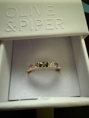 Green and Pink Gemstone Ring - Gold Tone Olive and Piper